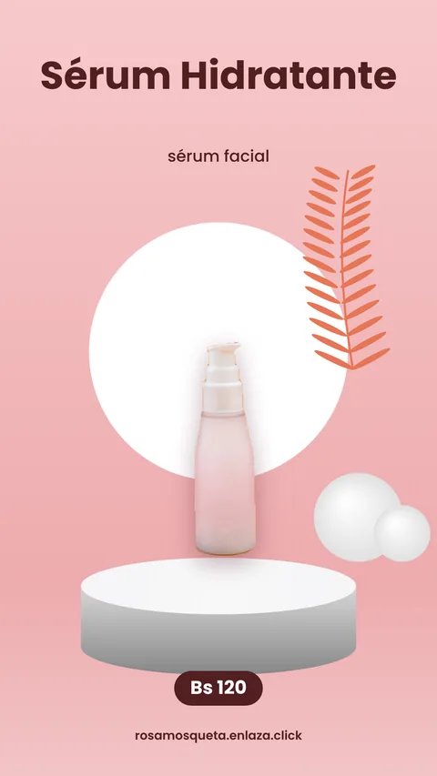 Publicidad de un sérum sobre un podio rosado
